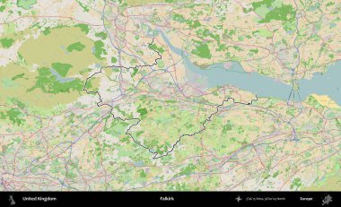 Falkirk. Bir OpenStreetMap Fransız tarzı haritada Birleşik Krallık 'ın özetlenmiş idari alanı
