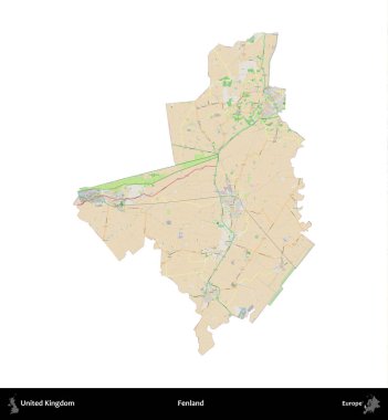 Fenland. Birleşik Krallık 'ın idari alanı bir OpenStreetMap Fransız tarzı haritada beyazda izole edildi