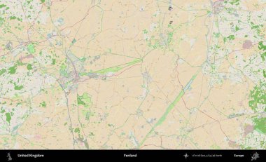Fenland. Bir OpenStreetMap Fransız stili haritasında Birleşik Krallık 'ın idari alanı