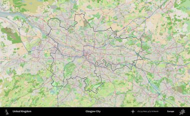 Glasgow Şehri. Bir OpenStreetMap Fransız tarzı haritada Birleşik Krallık 'ın özetlenmiş idari alanı