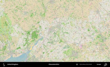 Gloucestershire 'da. Bir OpenStreetMap Fransız stili haritasında Birleşik Krallık 'ın idari alanı