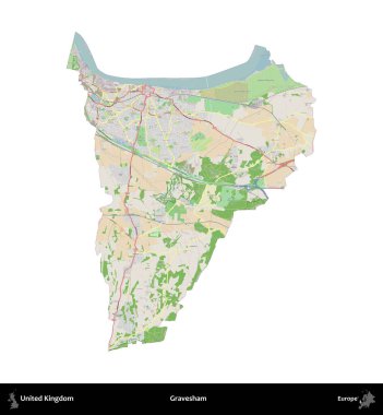 Gravesham. Birleşik Krallık 'ın idari alanı bir OpenStreetMap Fransız tarzı haritada beyazda izole edildi