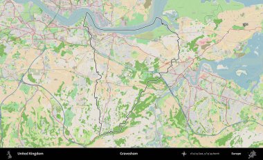 Gravesham. Bir OpenStreetMap Fransız tarzı haritada Birleşik Krallık 'ın özetlenmiş idari alanı