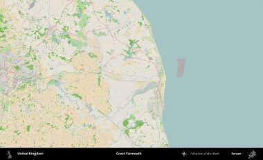 Yüce Yarmouth. Bir OpenStreetMap Fransız stili haritasında Birleşik Krallık 'ın idari alanı