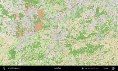 Guildford. Bir OpenStreetMap Fransız stili haritasında Birleşik Krallık 'ın idari alanı