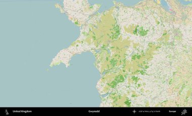 Gwynedd. Bir OpenStreetMap Fransız stili haritasında Birleşik Krallık 'ın idari alanı