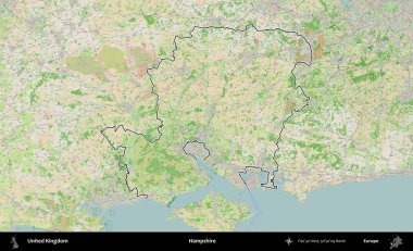 Hampshire. Bir OpenStreetMap Fransız tarzı haritada Birleşik Krallık 'ın özetlenmiş idari alanı