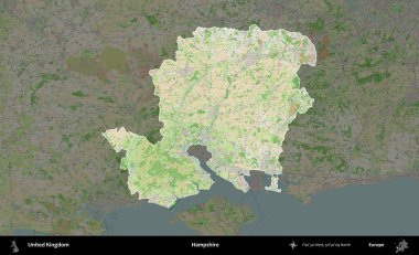 Hampshire. Birleşik Krallık 'ın idari alanı koyu renk bir OpenStreetMap Fransız tarzı haritada altı çizilmiş ve özetlenmiştir