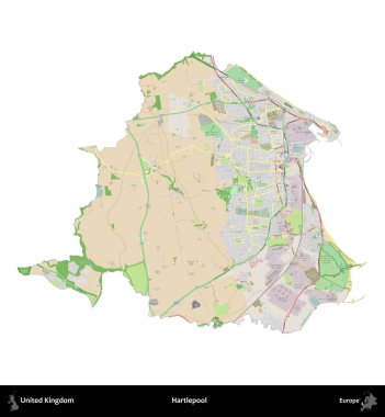 Hartlepool 'da. Birleşik Krallık 'ın idari alanı bir OpenStreetMap Fransız tarzı haritada beyazda izole edildi