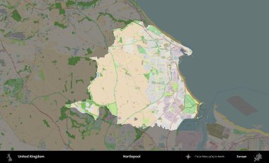 Hartlepool 'da. Birleşik Krallık 'ın idari alanı koyu renk bir OpenStreetMap Fransız tarzı haritada altı çizilmiş ve özetlenmiştir