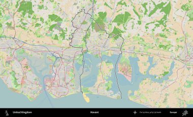 Havant. Bir OpenStreetMap Fransız tarzı haritada Birleşik Krallık 'ın özetlenmiş idari alanı