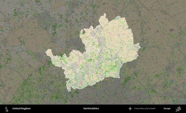 Hertfordshire 'da. Birleşik Krallık 'ın idari alanı koyu renk bir OpenStreetMap Fransız tarzı haritada altı çizilmiş ve özetlenmiştir