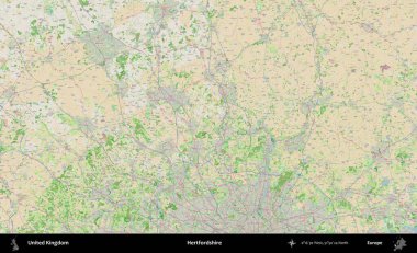 Hertfordshire 'da. Bir OpenStreetMap Fransız stili haritasında Birleşik Krallık 'ın idari alanı