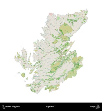 İskoçya. Birleşik Krallık 'ın idari alanı bir OpenStreetMap Fransız tarzı haritada beyazda izole edildi