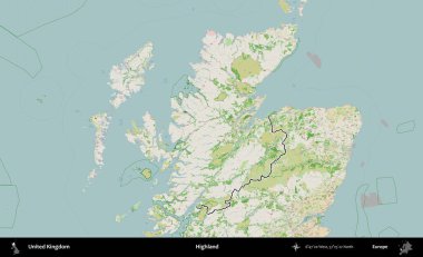 İskoçya. Bir OpenStreetMap Fransız tarzı haritada Birleşik Krallık 'ın özetlenmiş idari alanı