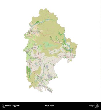 Yüksek Tepe. Birleşik Krallık 'ın idari alanı bir OpenStreetMap Fransız tarzı haritada beyazda izole edildi