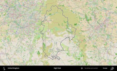 Yüksek Tepe. Bir OpenStreetMap Fransız tarzı haritada Birleşik Krallık 'ın özetlenmiş idari alanı