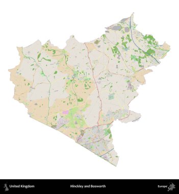 Hinckley ve Bosworth. Birleşik Krallık 'ın idari alanı bir OpenStreetMap Fransız tarzı haritada beyazda izole edildi