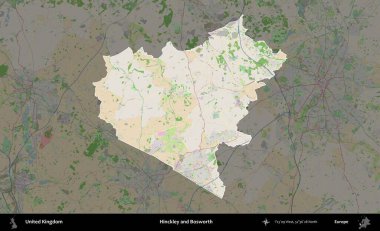 Hinckley ve Bosworth. Birleşik Krallık 'ın idari alanı koyu renk bir OpenStreetMap Fransız tarzı haritada altı çizilmiş ve özetlenmiştir