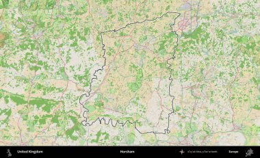 Horsham. Bir OpenStreetMap Fransız tarzı haritada Birleşik Krallık 'ın özetlenmiş idari alanı