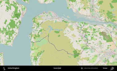 Inverclyde. Bir OpenStreetMap Fransız tarzı haritada Birleşik Krallık 'ın özetlenmiş idari alanı