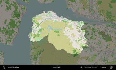 Inverclyde. Birleşik Krallık 'ın idari alanı koyu renk bir OpenStreetMap Fransız tarzı haritada altı çizilmiş ve özetlenmiştir