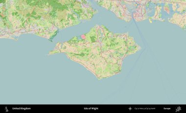 Wight Adası. Bir OpenStreetMap Fransız tarzı haritada Birleşik Krallık 'ın özetlenmiş idari alanı