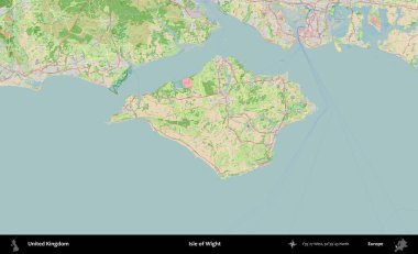 Wight Adası. Bir OpenStreetMap Fransız stili haritasında Birleşik Krallık 'ın idari alanı