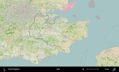 Kent. Bir OpenStreetMap Fransız tarzı haritada Birleşik Krallık 'ın özetlenmiş idari alanı