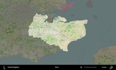 Kent. Birleşik Krallık 'ın idari alanı koyu renk bir OpenStreetMap Fransız tarzı haritada altı çizilmiş ve özetlenmiştir