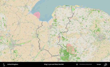 King 's Lynn ve West Norfolk. Bir OpenStreetMap Fransız tarzı haritada Birleşik Krallık 'ın özetlenmiş idari alanı