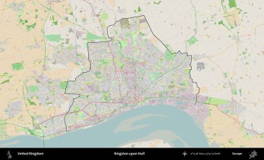 Kingston Hull 'da. Bir OpenStreetMap Fransız tarzı haritada Birleşik Krallık 'ın özetlenmiş idari alanı