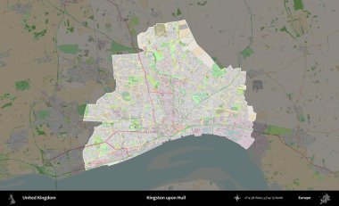 Kingston Hull 'da. Birleşik Krallık 'ın idari alanı koyu renk bir OpenStreetMap Fransız tarzı haritada altı çizilmiş ve özetlenmiştir