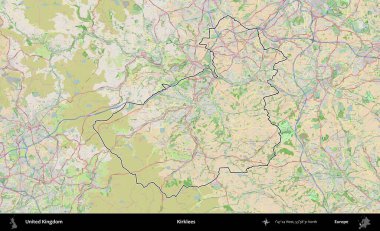 Kirklees. Bir OpenStreetMap Fransız tarzı haritada Birleşik Krallık 'ın özetlenmiş idari alanı