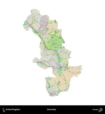 Knowsley. Birleşik Krallık 'ın idari alanı bir OpenStreetMap Fransız tarzı haritada beyazda izole edildi