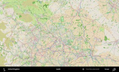Leeds. Bir OpenStreetMap Fransız stili haritasında Birleşik Krallık 'ın idari alanı