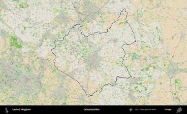 Leicestershire 'da. Bir OpenStreetMap Fransız tarzı haritada Birleşik Krallık 'ın özetlenmiş idari alanı