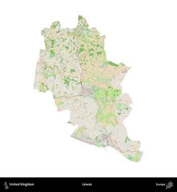 Lewes. Birleşik Krallık 'ın idari alanı bir OpenStreetMap Fransız tarzı haritada beyazda izole edildi