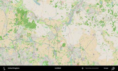 Lichfield 'da. Bir OpenStreetMap Fransız stili haritasında Birleşik Krallık 'ın idari alanı