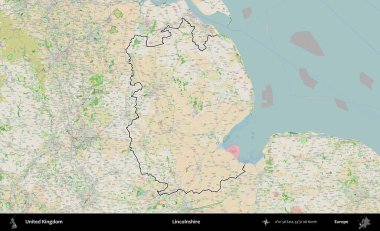 Hughnshire 'da. Bir OpenStreetMap Fransız tarzı haritada Birleşik Krallık 'ın özetlenmiş idari alanı