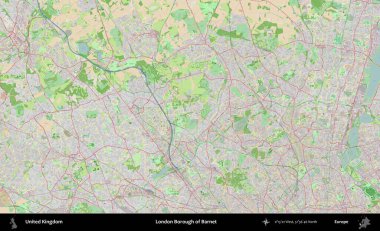 Londra Barnet İlçesi. Bir OpenStreetMap Fransız stili haritasında Birleşik Krallık 'ın idari alanı