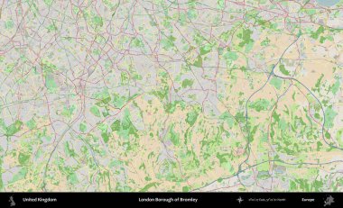 Bromley 'in Londra ilçesi. Bir OpenStreetMap Fransız stili haritasında Birleşik Krallık 'ın idari alanı