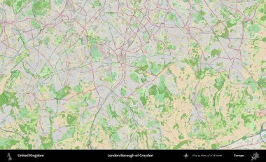 Croydon 'un Londra ilçesi. Bir OpenStreetMap Fransız stili haritasında Birleşik Krallık 'ın idari alanı