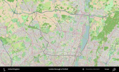 Londra Enfield İlçesi. Bir OpenStreetMap Fransız tarzı haritada Birleşik Krallık 'ın özetlenmiş idari alanı