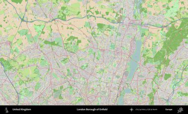Londra Enfield İlçesi. Bir OpenStreetMap Fransız stili haritasında Birleşik Krallık 'ın idari alanı