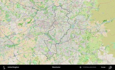 Manchester mı? Bir OpenStreetMap Fransız tarzı haritada Birleşik Krallık 'ın özetlenmiş idari alanı