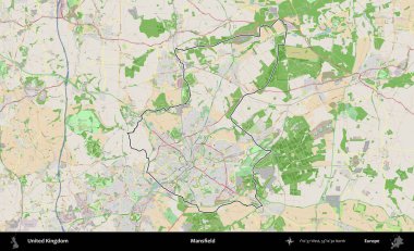 Mansfield. Bir OpenStreetMap Fransız tarzı haritada Birleşik Krallık 'ın özetlenmiş idari alanı