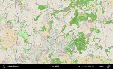 Mansfield. Bir OpenStreetMap Fransız stili haritasında Birleşik Krallık 'ın idari alanı