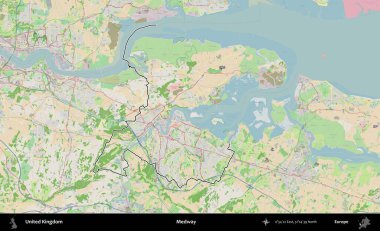 Medway. Bir OpenStreetMap Fransız tarzı haritada Birleşik Krallık 'ın özetlenmiş idari alanı