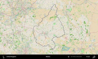 Melton. Bir OpenStreetMap Fransız tarzı haritada Birleşik Krallık 'ın özetlenmiş idari alanı